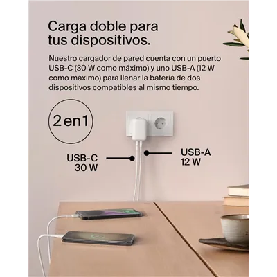 Belkin BoostCharge Cargador de Pared con Dos Puertos de 42 W