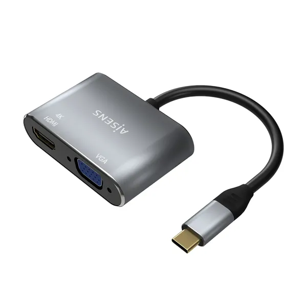 Conversor Aisens A109-0627/ HDMI Hembra - VGA Hembra - USB Tipo-C Macho/ 15cm/ Gris