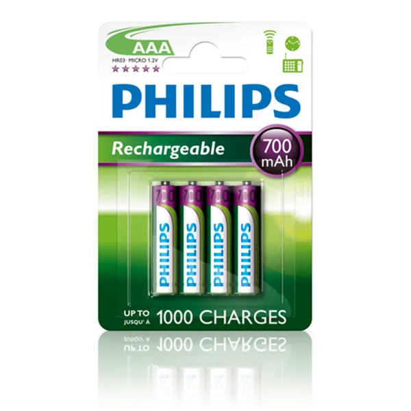 Pack de 4 Pilas AAA Philips R03B4A70/10/ 1.2V/ Recargables