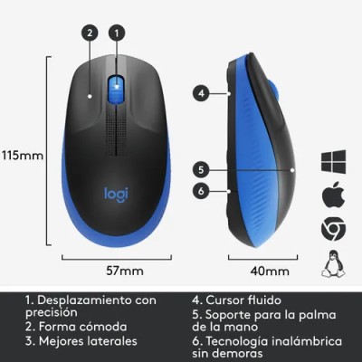 Logitech M190 Negro/Azul Ratón inalámbrico tamaño normal