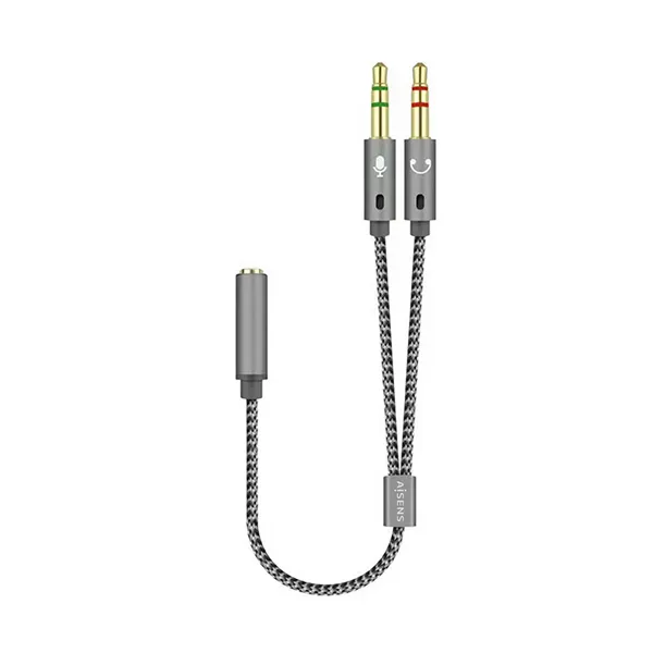 Adaptador Aisens A128-0417/ Jack 3.5 Hembra - 2x Jack 3.5 Macho/ 25cm/ Gris