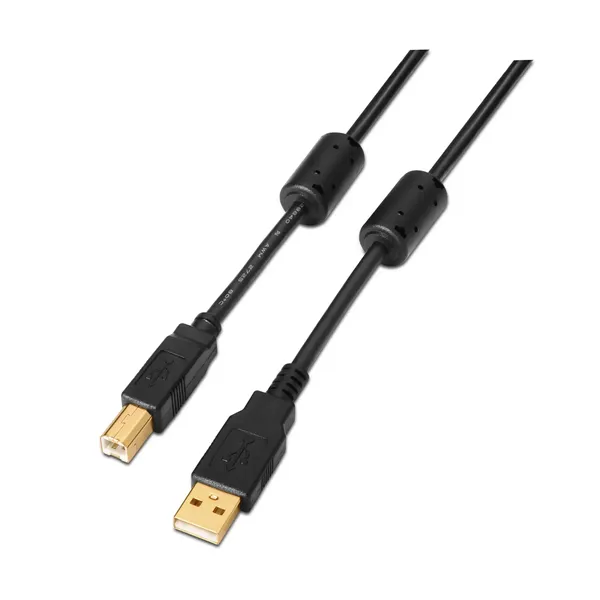 Cable USB 2.0 Impresora Aisens A101-0011/ USB Tipo-B Macho - USB Macho/ Hasta 2.5W/ 60Mbps/ 5m/ Negro