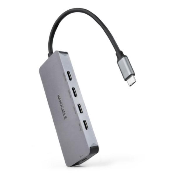 Hub USB Tipo-C Nanocable 10.16.4505/ 4xUSB Tipo-C/ 1xUSB Tipo-C DP/ Gris