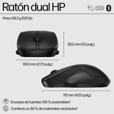 Ratón Inalámbrico HP 225 Dual/ Hasta 1600 DPI/ Negro