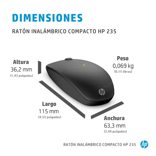 Ratón Inalámbrico HP 235/ Hasta 1600 DPI/ Negro