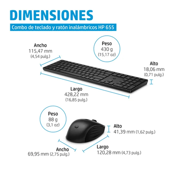 Teclado y Ratón Inalámbricos HP Combo 655/ Negro