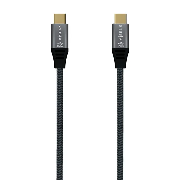 Cable USB 2.0 Tipo-C Aisens A107-0628 5A 100W/ USB Tipo-C Macho - USB Tipo-C Macho/ Hasta 100W/ 60Mbps/ 1m/ Gris