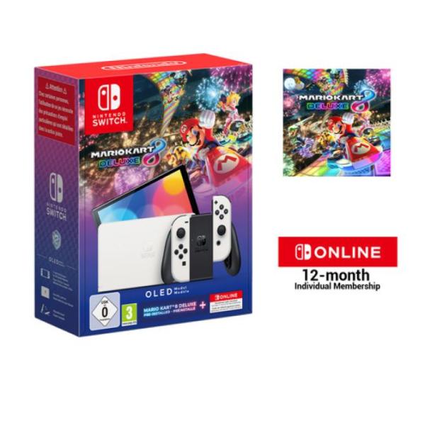 Nintendo Switch OLED/ Incluye Base/ 2 Mandos Joy-Con/ Incluye Juego Mario Kart Deluxe + 12 Meses de Nintendo Switch Online