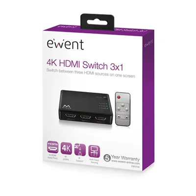 Ewent ew3730 switch hdmi 4k 3x1con mando distancia