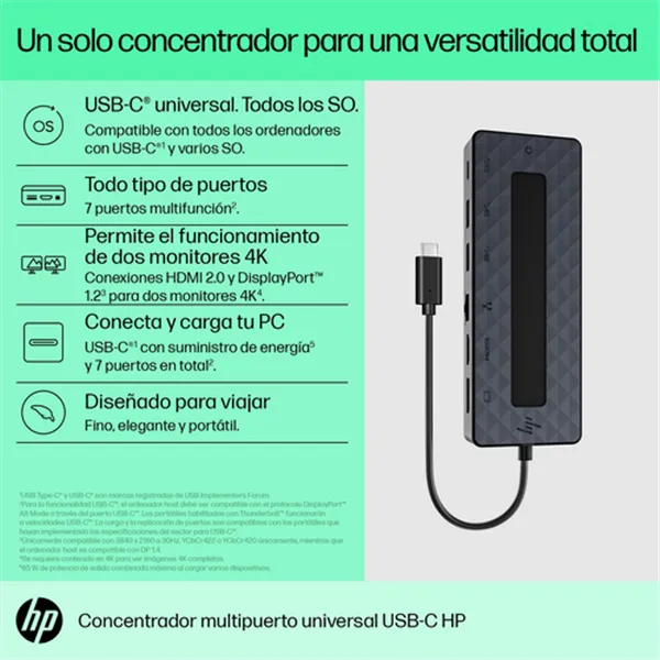 Docking USB Tipo-C HP 50H98AA/ 2xUSB/ 1xHDMI/ 1xRJ45/ 1xDisplayPort/ 1xUSB Tipo-C/ Negro