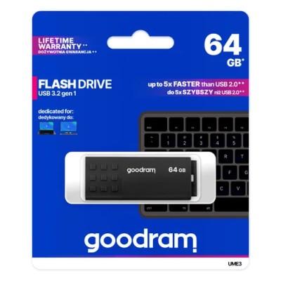 Goodram ume3 lápiz usb 64gb usb 3.0 negro