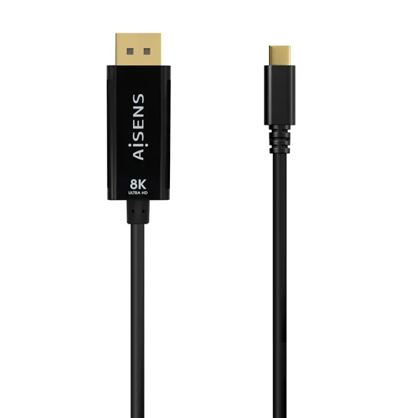 Cable Conversor Aisens A109-0688/ USB Tipo-C Macho - DisplayPort Macho/ Hasta 27W/ 1250Mbps/ 80cm/ Negro