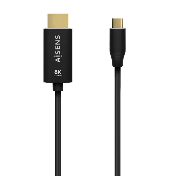 Cable Conversor Aisens A109-0712/ USB Tipo-C Macho/ HDMI 8K Macho/ Hasta 27W/ 6000Mbps/ 2m/ Negro