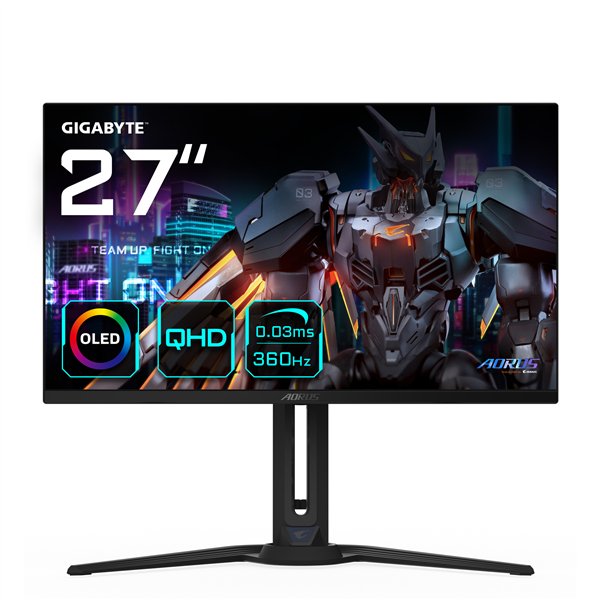 GIGABYTE Monitor de juego AORUS FO27Q3 OLED de 27” - 2560 x 1440 (QHD), 360Hz, 0,03ms, KVM, 250 cd/m², FreeSync Premium Pro, Dis