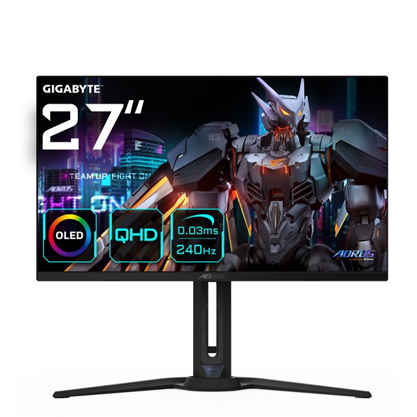 GIGABYTE AORUS Monitor de juego FO27Q2 OLED QHD de 27" - 2560 x 1440, 240Hz, 0.03ms, KVM, 250 cd/m², FreeSync Premium Pro, Displ