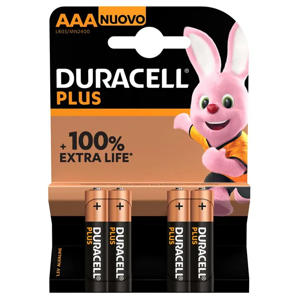 Pack de 4 Pilas AAA Duracell Plus MN2400/ 1.5V/ Alcalinas