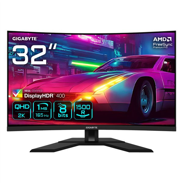 GIGABYTE M32QC 31.5" Monitor de Juego Curvo QHD - 2560 x 1440, 1500R, 165Hz, 1ms, 350 cd/m², FreeSync Premium Pro, Display HDR40