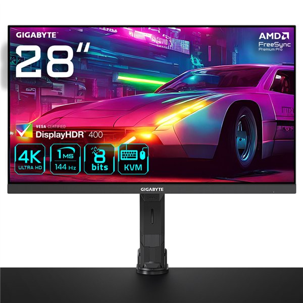 GIGABYTE M28U 28" Monitor de Juego 4K UHD Edición Brazo - 3840 x 2160, 144Hz, 1ms, 250 cd/m², FreeSync Premium Pro, Display HDR4