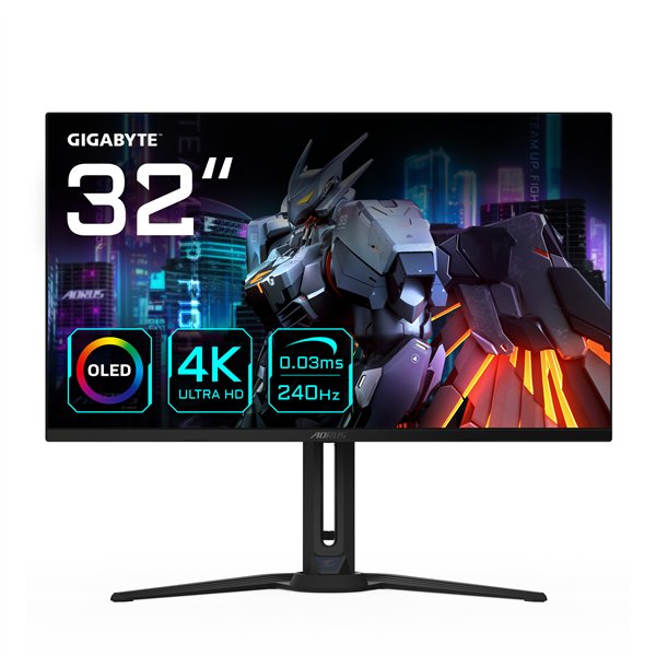 GIGABYTE Monitor de juegos OLED AORUS FO32U2 de 32” - 3840 x 2160 (UHD), 240Hz, 0.03ms, KVM, 250 cd/m², FreeSync Premium Pro, Di