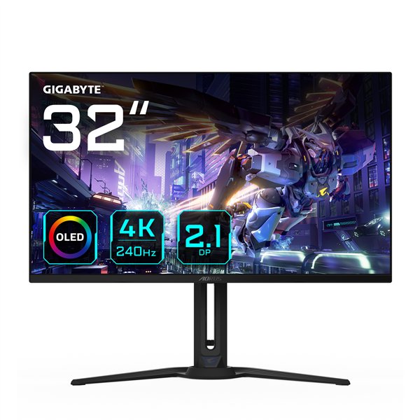 GIGABYTE Monitor de juegos OLED AORUS FO32U2P de 32” - 3840 x 2160 (UHD), 240Hz, 0.03ms, 250 cd/m², KVM, FreeSync Premium Pro, D