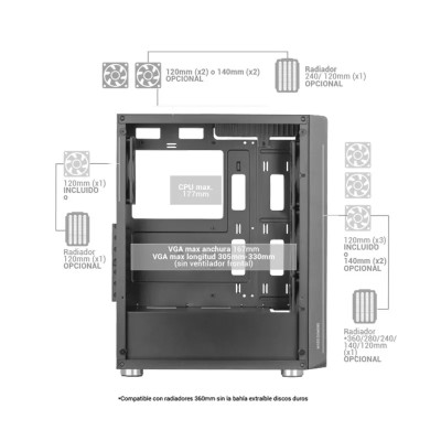 Mars Gaming MC-F ARGB Semi Tower Cristal Templado USB 3.2 Negro