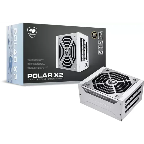 Cougar Polar X2 1200W PCIe 5.0 Fuente 80 Plus Platinum Full Modular, Blanca