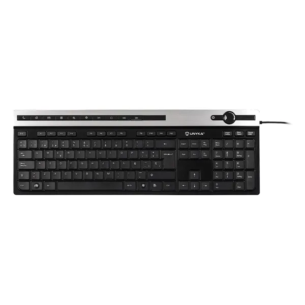 Teclado Multimedia Unykach A2930 Usb Diseño Slim Con 105 Teclas + 12 Multimedia Color Negro