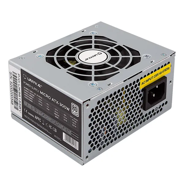 Fuente De Alimentacion Unykach Sfx 52002 300w 85% De Eficiencia Energetica Apfc Activo Ventilador 80mm Silencioso