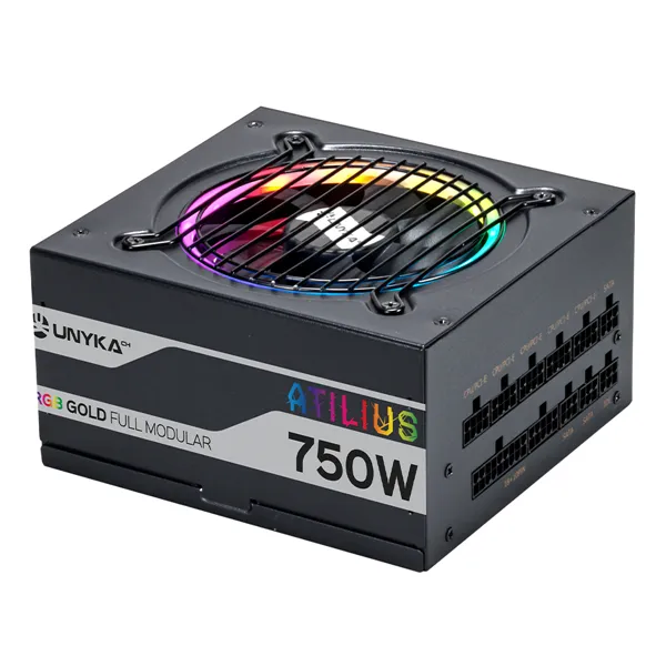 Fuente De Alimentación Unyka Atilius Rgb Atx 750w Black Cableado Modular Pfc Activo Eficiencia Energ