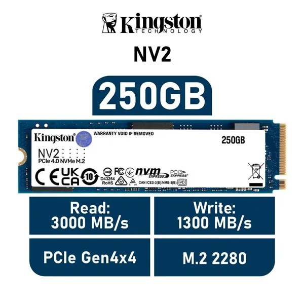 Kingston NV2 SSD 250GB NVMe PCIe 4.0 3000MB/s M.2 2280