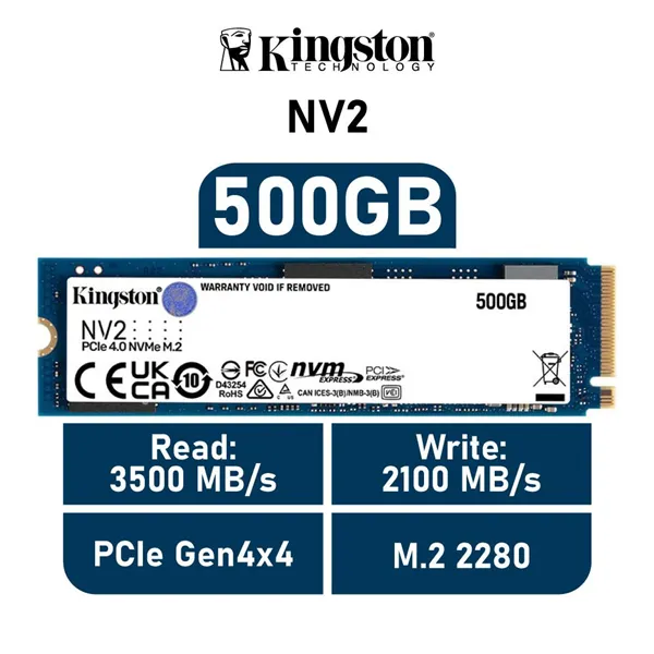 Kingston NV2 SSD 500GB NVMe PCIe 4.0 3500MB/s M.2 2280