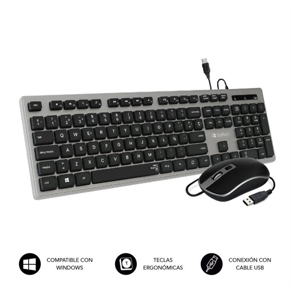 COMBO TECLADO RATON SUBBLIM WIRED ERGO KEYS SILENT FLAT HQ GREY