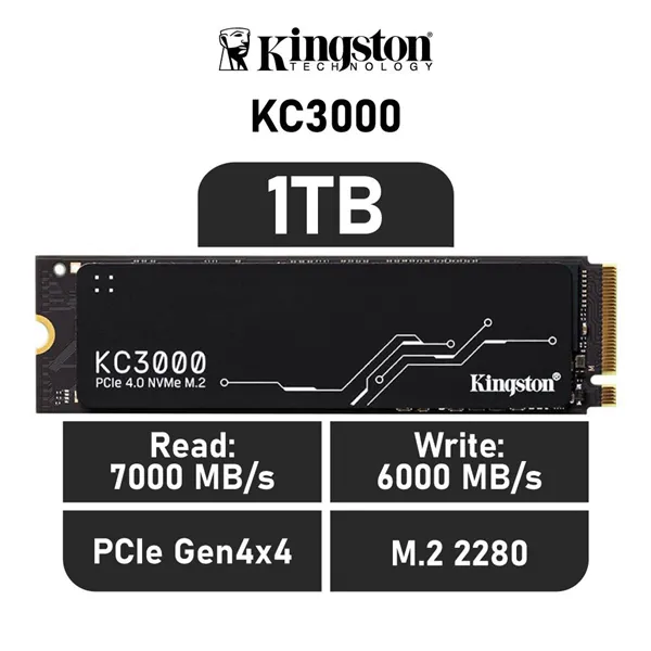 Kingston KC3000 SSD 1TB PCIe 4.0 NVMe a 7000MB/s M.2 2280 con disipador