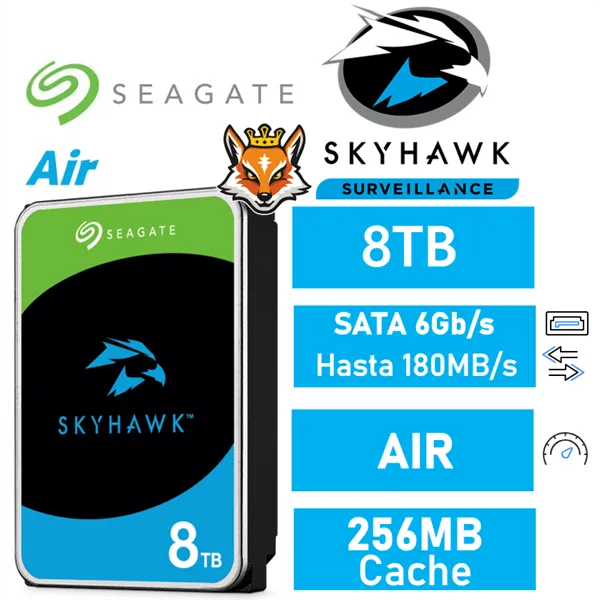 Seagate 8TB SkyHawk Disco Duro para vigilancia 256MB SATA 6GB/s AIR