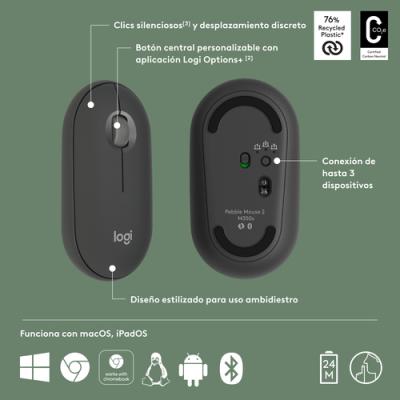 Logitech Pebble 2 M350s ratón Viajes Ambidextro RF Wireless +