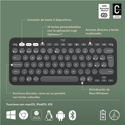 Logitech Pebble Keys 2 K380s teclado Universal RF Wireless +