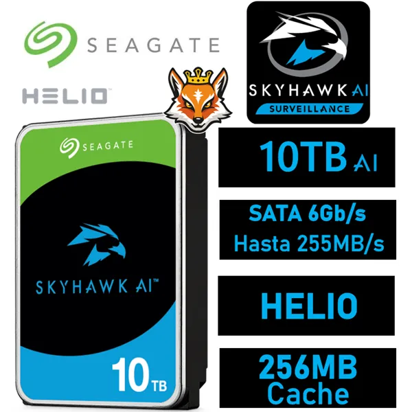 Seagate 10TB SkyHawk AI Disco Duro para vigilancia 256MB SATA 6GB/s HELIO