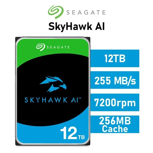 Seagate 12TB SkyHawk AI Surveillance HDD 3.5" 256MB SATA 6GB/s HELIO para NVR y AI