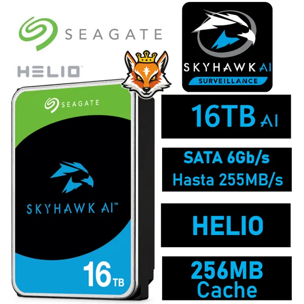 Seagate 16TB SkyHawk AI Disco Duro para vigilancia 256MB SATA 6GB/s HELIO