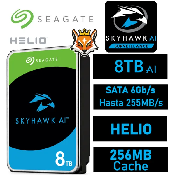 Seagate 8TB SkyHawk AI Disco Duro para vigilancia 256MB SATA 6GB/s HELIO