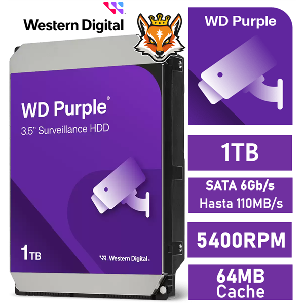 WD Purple 1TB 5400rpm HDD 3.5" 64MB SATA 6GB/s para NVR y DVR