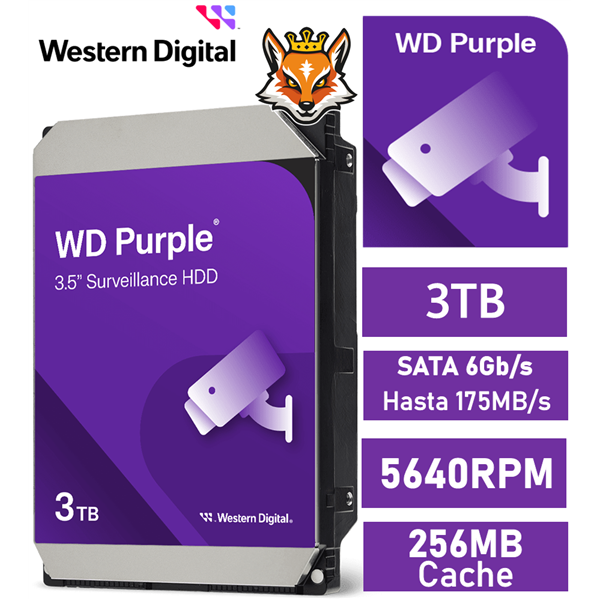 WD Purple 3TB 5400rpm HDD 3.5" 256MB SATA 6GB/s para NVR y DVR