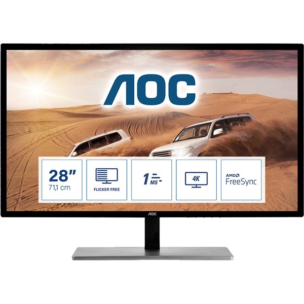 AOC 79 Series U2879VF pantalla para PC 71,1 cm (28") 3840 x 2160 Pixeles 4K Ultra HD LCD Plata, Negro