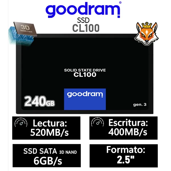 Goodram CL100 Gen3 SSD 240GB de 2.5" a 540MB/s SATA 6GB/s