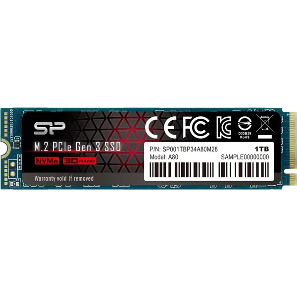 Silicon Power A80 NVMe SSD 1TB PCIe 3.0 3400MB/sM.2 2280