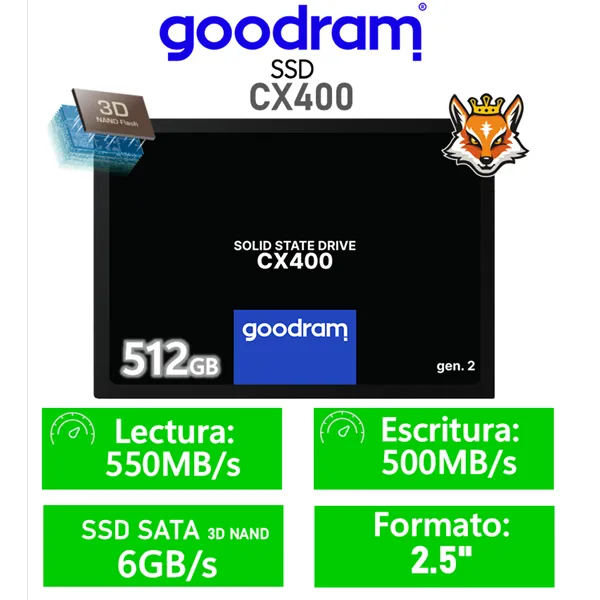 Goodram CX400 Gen2 512GB SSD 2.5" a 550MB/s SATA 6GB/s con 3D NAND