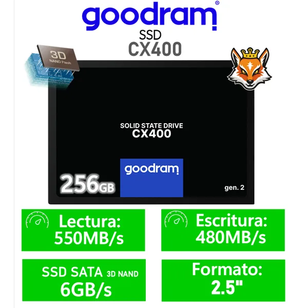 Goodram CX400 Gen2 256GB SSD 2.5" a 550MB/s SATA 6GB/s con 3D NAND