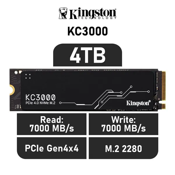 Kingston KC3000 SSD 4TB PCIe 4.0 NVMe a 7000MB/s M.2 2280 con disipador