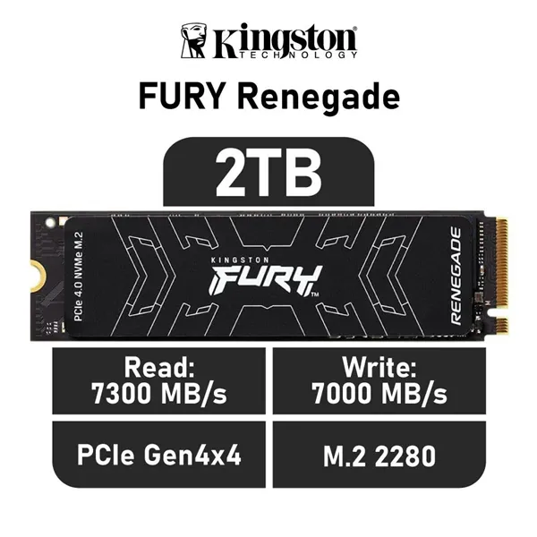 Kingston FURY RENEGADE SSD 2TB PCIe 4.0 NVMe a 7300MB/s M.2 2280 con disipador