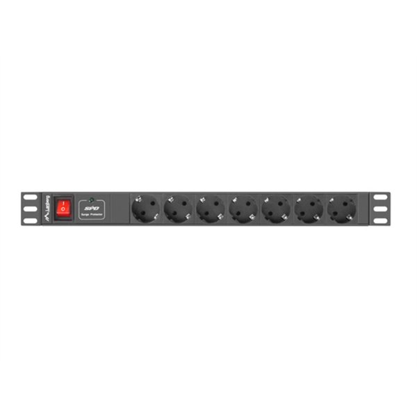 Lanberg PDU-07F-0200-IEC-BK unidad de distribución de energía (PDU) 7 salidas AC 1U Negro